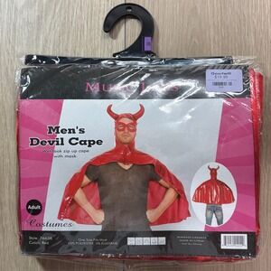 Music Legs Mens Halloween Devil Cape Red Wet Look Zip Up Cape Mask OSFM NWT